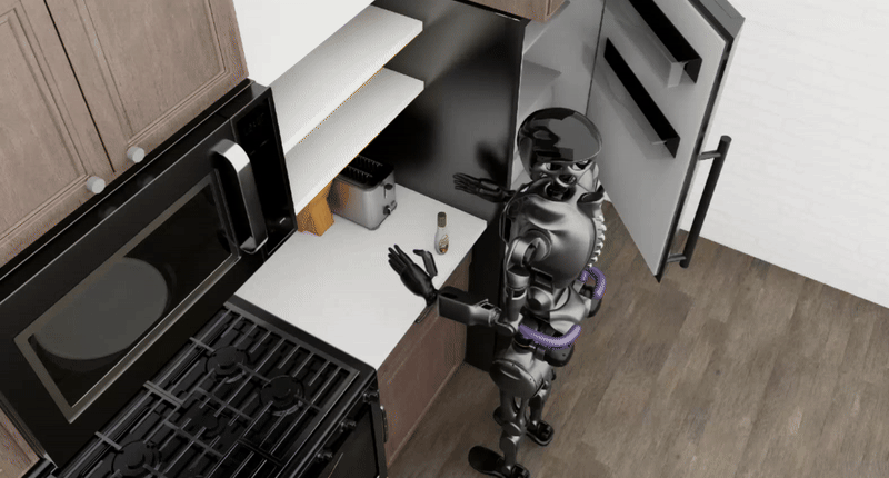 GR1 picking up and placing an object in a refrigerator and closing the door