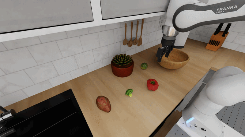 Pi policy placing a lime in a wooden bowl in the L-shaped Scandinavian kitchen