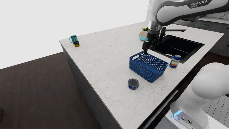 Pi policy placing a Pepsi can in a basket in the U-shaped farmhouse kitchen