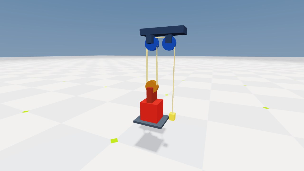Block and tackle pulleys and a red load