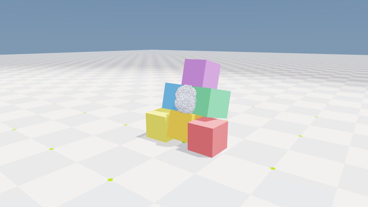 Snowballs striking a stack of colored crates