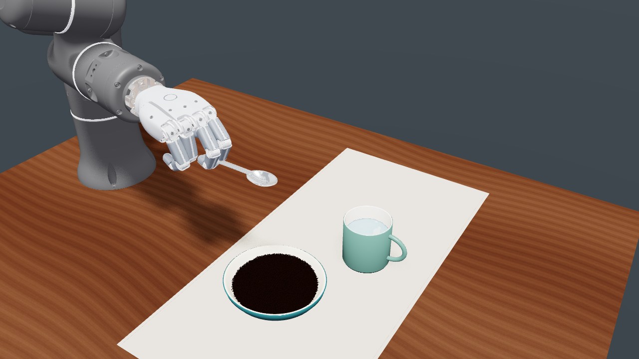 Rizon and Sharpa hand scooping coffee beside a filled cup