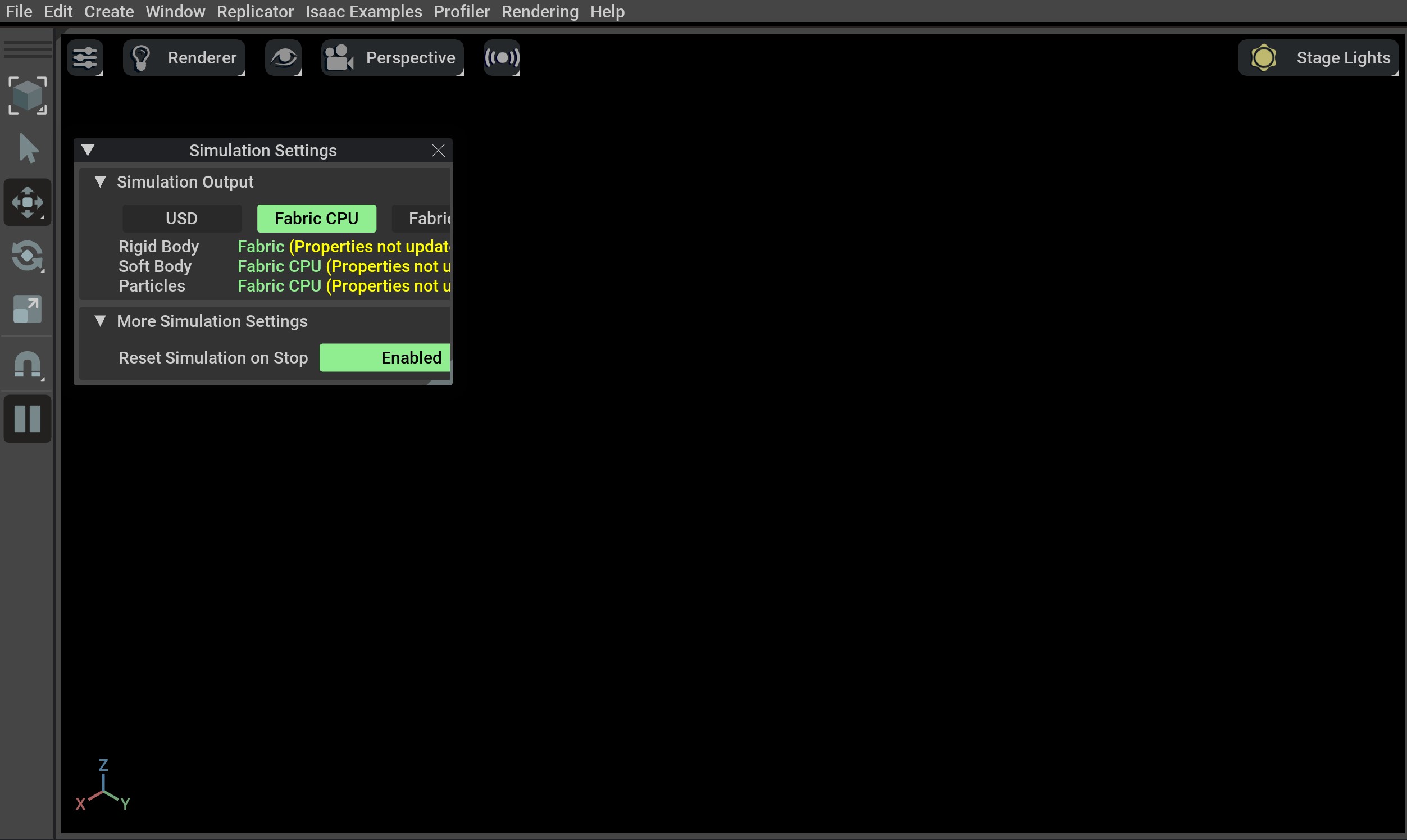 Simulator with a black window.