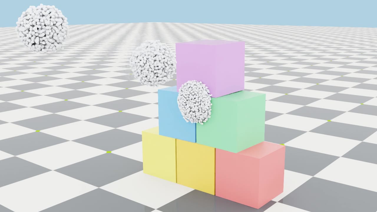 Snowballs striking a stack of colored crates